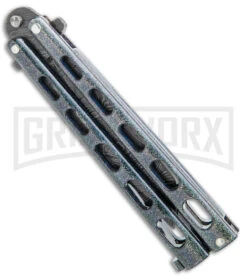 Bear & Son 115 Galaxy Butterfly Knife - Damascus Tanto Plain -Kershaw Sale Store Bear and Son Butterfly Knife Black Sparkles Damascus Tanto BHQ 141056 jr spine large 1