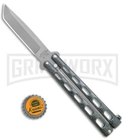 Bear & Son 114 Galaxy Butterfly Knife - Stonewash Tanto Plain -Kershaw Sale Store Bear and Son Butterfly Knife Black Sparkles Gray SW Tanto BHQ 141043 jr bottlecap large