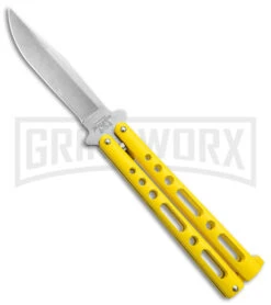 Bear & Son Knives Yellow Large 117 Balisong Butterfly Knife - Stonewash Plain