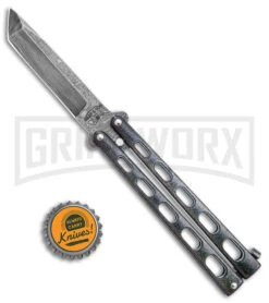 Bear & Son 114 Galaxy Butterfly Knife - Damascus Tanto Plain -Kershaw Sale Store Bear and Son Large Butterfly Tanto Galaxy Damascus BHQ 141496 jr bottlecap large