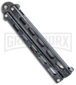 Bear & Son 114 Galaxy Butterfly Knife - Damascus Tanto Plain -Kershaw Sale Store Bear and Son Large Butterfly Tanto Galaxy Damascus BHQ 141496 jr side large