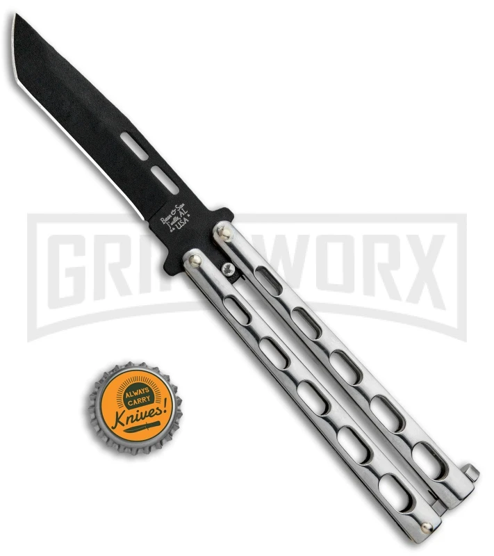 Bear & Son Knives 15 Stainless Steel Butterfly Knife - Tanto Black Plain 4 Bear & Son Knives 15 Stainless Steel Butterfly Knife - Tanto Black Plain - Image 4