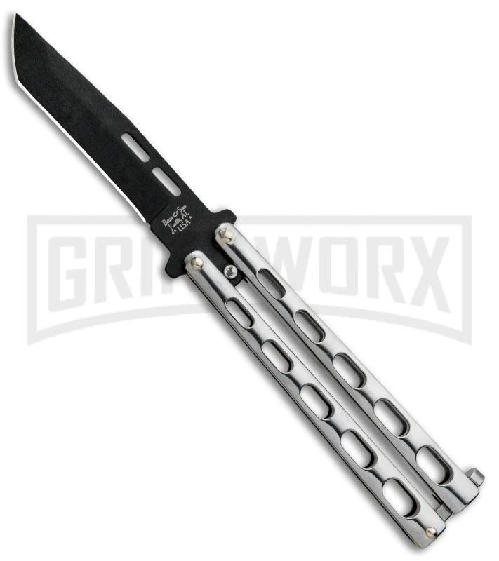 Bear & Son Knives 15 Stainless Steel Butterfly Knife - Tanto Black Plain 1 Bear & Son Knives 15 Stainless Steel Butterfly Knife - Tanto Black Plain