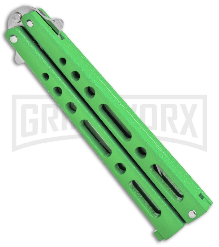 Benchmark Balisong Green Butterfly Knife - Satin Plain 2 Benchmark Balisong Green Butterfly Knife - Satin Plain - Image 2
