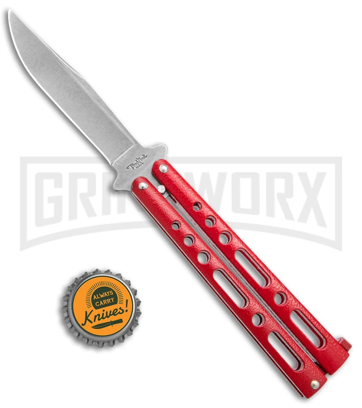 Benchmark Red Epoxy Steel Butterfly Knife - Stonewash Plain 4 Benchmark Red Epoxy Steel Butterfly Knife - Stonewash Plain - Image 4