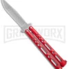 Benchmark Red Epoxy Steel Butterfly Knife - Stonewash Plain -Kershaw Sale Store Benchmark Butterfly Red SW BHQ 138115 jr large
