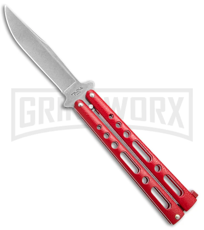 Benchmark Red Epoxy Steel Butterfly Knife - Stonewash Plain 1 Benchmark Red Epoxy Steel Butterfly Knife - Stonewash Plain