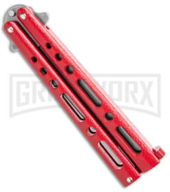Benchmark Red Epoxy Steel Butterfly Knife - Stonewash Plain 6 Benchmark Red Epoxy Steel Butterfly Knife - Stonewash Plain -Kershaw Sale Store Benchmark Butterfly Red SW BHQ 138115 jr side large