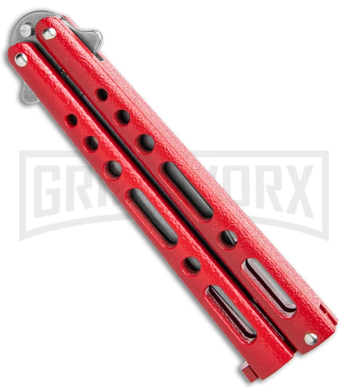Benchmark Red Epoxy Steel Butterfly Knife - Stonewash Plain 2 Benchmark Red Epoxy Steel Butterfly Knife - Stonewash Plain - Image 2