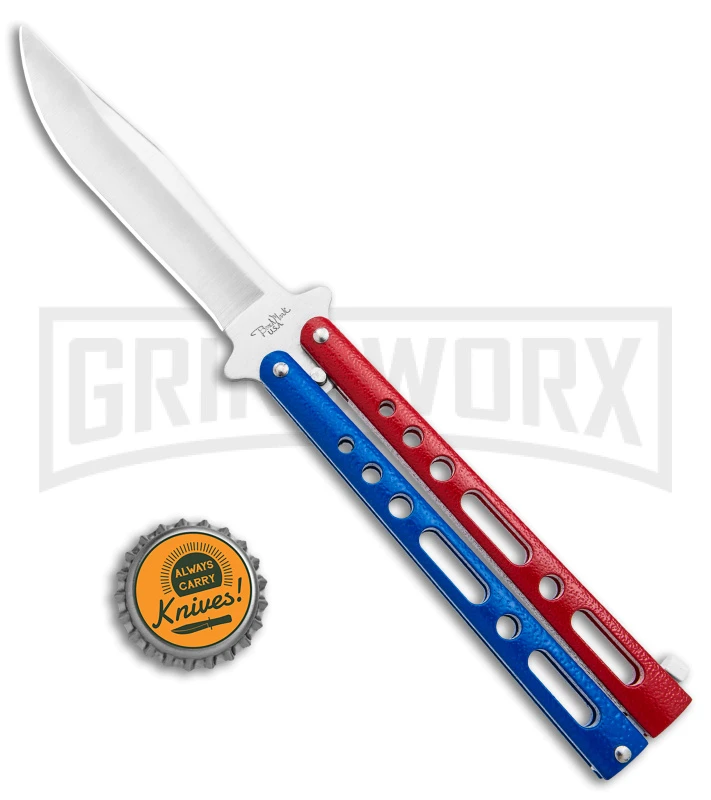 Benchmark Red & Blue Epoxy Steel Butterfly Knife - Satin Plain 4 Benchmark Red & Blue Epoxy Steel Butterfly Knife - Satin Plain - Image 4
