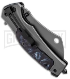 Black Marble Inlay Spring Assisted Knife - Cleaver Gray Finish -Kershaw Sale Store Black Marble Inlay SA Cleaver Gray Finish GSE952MRMBK GX 34288 jr side large