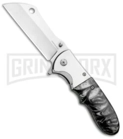 Black Marble Spring Assisted Knife - Cleaver Satin Plain