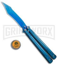 Chalkhill Balisong Black Butterfly Knife - Blue Tanto -Kershaw Sale Store Blue Balisong Clip Point Butterfly Knife Blue Finish GX 37656 td size large
