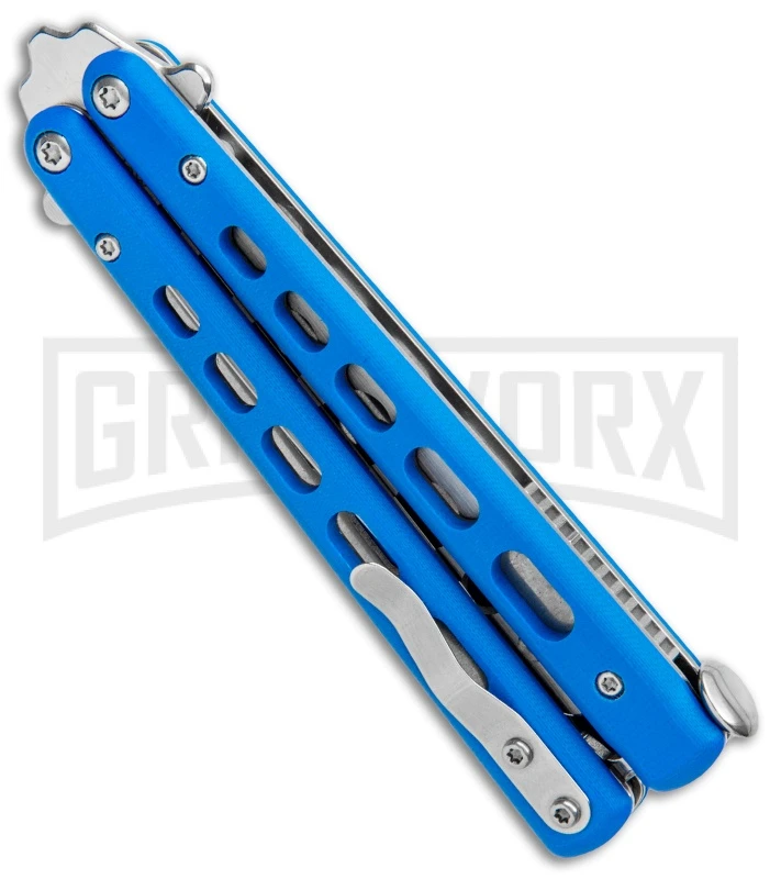 Boker Plus Mini Balisong Blue Skeletonized Trainer Knife - Satin Dull 3 Boker Plus Mini Balisong Blue Skeletonized Trainer Knife - Satin Dull - Image 3
