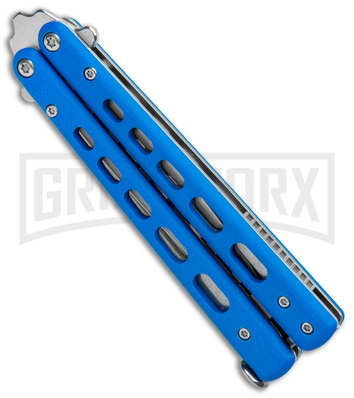 Boker Plus Mini Balisong Blue Skeletonized Trainer Knife - Satin Dull 2 Boker Plus Mini Balisong Blue Skeletonized Trainer Knife - Satin Dull - Image 2