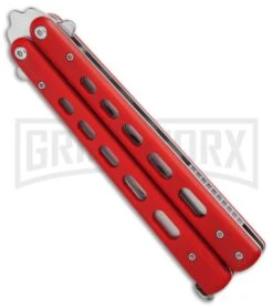 Boker Plus 01BO712 Red G-10 Balisong Trainer Butterfly Trainer - Satin -Kershaw Sale Store Boker Plus balisong trainer red G10 satin BHQ 76461 er spine large