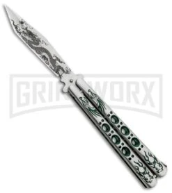 Butterfly Knife Green Dragon Etched Blade - Satin Tanto