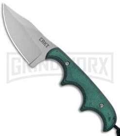 CRKT Folts Minimalist Green Fixed Blade Knife - Clip Point Bead Blast Plain