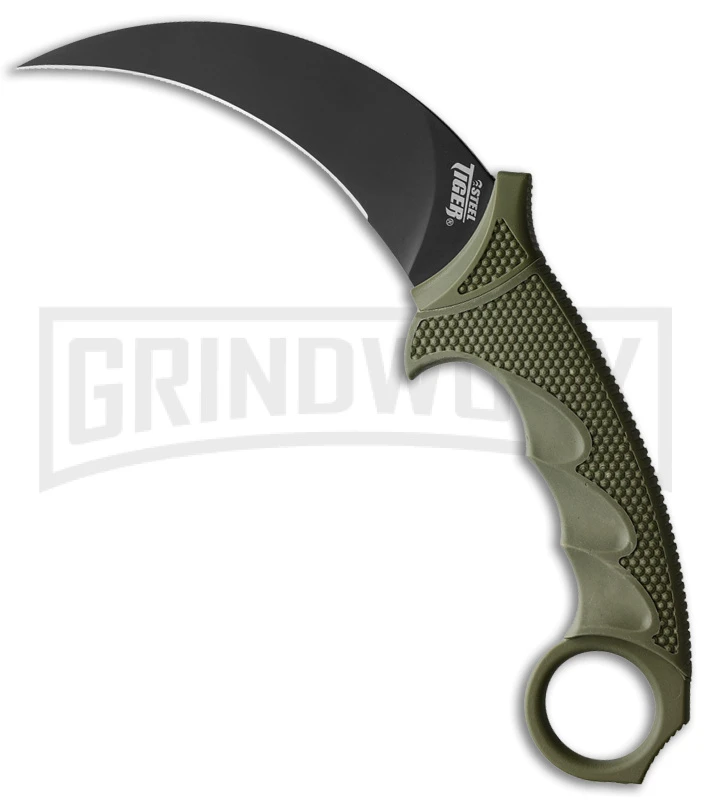 Cold Steel Karambit Steel Tiger OD Green Fixed Blade Knife - Black Plain 1 Cold Steel Karambit Steel Tiger OD Green Fixed Blade Knife - Black Plain