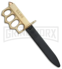 Combat Ready 1918 WWI Trench Gold Fixed Blade Knife - Satin Dull -Kershaw Sale Store Combat Ready 1918 WWI Trench Gold satin dull BP 4088 er sheath large