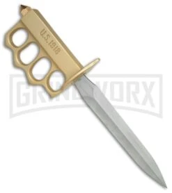Combat Ready 1918 WWI Trench Gold Fixed Blade Knife - Satin Dull -Kershaw Sale Store Combat Ready 1918 WWI Trench Gold satin dull BP 4088 er side large