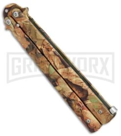 COBRA Deceit Leaf Camouflage Balisong Butterfly Knife - Camo Plain -Kershaw Sale Store Deceit Leaf Camouflage camo plain BP 6820 er side large