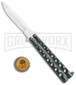 Flick Black/Green Balisong Butterfly Knife - Satin Plain -Kershaw Sale Store Flick Green Balisong Butterfly Knife Satin GX 2607 jr bottlecap large