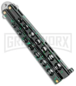 Flick Black/Green Balisong Butterfly Knife - Satin Plain -Kershaw Sale Store Flick Green Balisong Butterfly Knife Satin GX 2607 jr side large