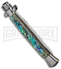 Frank B. 11" Italian Stiletto Abalone Automatic Knife - Kris Polish -Kershaw Sale Store Frank B 11in Italian Stiletto Abalone Auto Kriss Polish GX 33135 jr side large