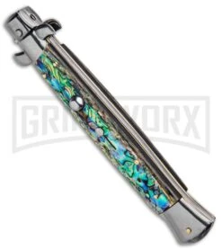 Frank B. 11" Italian Stiletto Abalone Automatic Knife - Kris Polish -Kershaw Sale Store Frank B 11in Italian Stiletto Abalone Auto Kriss Polish GX 33135 jr spine large