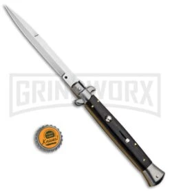 Frank B 11" Italian Stiletto Ebony Automatic Knife - Bayo Plain -Kershaw Sale Store Frank B 11in Italian Stiletto Bayonet Ebony Auto BHQ 90002 jr bottlecap large
