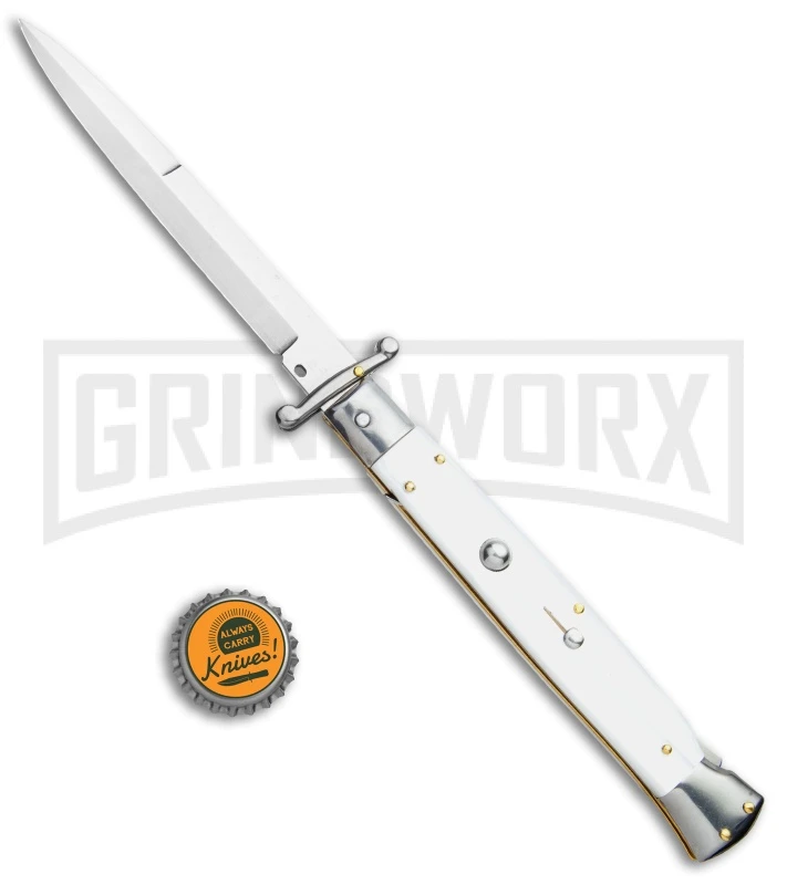 Frank B. 11" Italian White Pearlex Tactical Swinguard - Satin Bayonet 4 Frank B. 11" Italian White Pearlex Tactical Swinguard - Satin Bayonet - Image 4