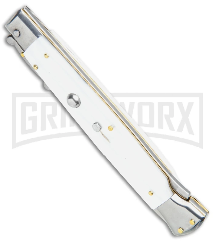 Frank B. 11" Italian White Pearlex Tactical Swinguard - Satin Bayonet 2 Frank B. 11" Italian White Pearlex Tactical Swinguard - Satin Bayonet - Image 2