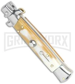 Frank B. Italian Stiletto 7.5" Honey Horn Automatic Knife - Polish Bayonet -Kershaw Sale Store Frank B 7.5in Italian Stiletto Honey Horn Auto Polish Bayo GX 36623 jr spine large