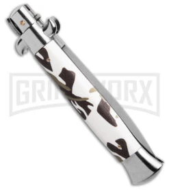Frank B. 9" Italian Stiletto Camouflage Automatic Knife - Satin Dagger -Kershaw Sale Store Frank B 9 in Italian Stiletto Camo AK Satin Dagger GX 41467 td side large