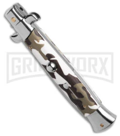 Frank B. 9" Italian Stiletto Camouflage Automatic Knife - Satin Dagger -Kershaw Sale Store Frank B 9 in Italian Stiletto Camo AK Satin Dagger GX 41467 td spine large