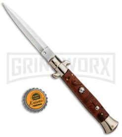 Frank B 9" Italian Stiletto Briar Wood Automatic Knife - Dagger Satin -Kershaw Sale Store Frank B 9in Italian Stiletto Briar Wood Auto Dagger BP 30454 jr bottlecap large