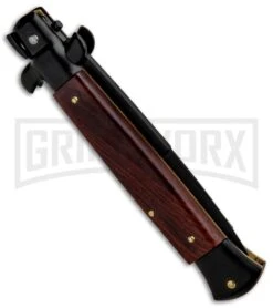 Frank B. 9" Italian Stiletto Cocobolo Wood Automatic Knife - Bayo Black -Kershaw Sale Store Frank B 9in Italian Stiletto Cocobolo Wood Auto Bayo Black GX 31974 jr side large