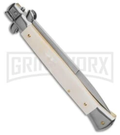 Frank B. 11" Italian Stiletto Swinguard Mother Of Pearl Automatic Knife - Bayo -Kershaw Sale Store Frank B. 11 Italian Stiletto Swinguard Mother of Pearl Automatic Knife Bayo GX 41438 td side large