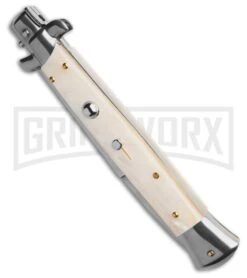 Frank B. 11" Italian Stiletto Swinguard Mother Of Pearl Automatic Knife - Bayo -Kershaw Sale Store Frank B. 11 Italian Stiletto Swinguard Mother of Pearl Automatic Knife Bayo GX 41438 td spine large