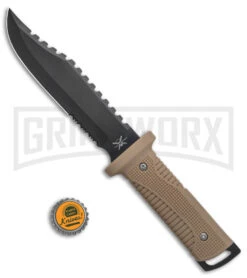 Frost 12" Fixed Blade Knife Tan Rubber Serr Spine W/ Sheath (12.6" Black Serr) 9 Frost 12" Fixed Blade Knife Tan Rubber Serr Spine W/ Sheath (12.6" Black Serr) -Kershaw Sale Store Frost 12in Tan Rubber Handle Black Serr BHQ 104616 jr bottlecap large
