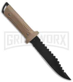 Frost 12" Fixed Blade Knife Tan Rubber Serr Spine W/ Sheath (12.6" Black Serr) 6 Frost 12" Fixed Blade Knife Tan Rubber Serr Spine W/ Sheath (12.6" Black Serr) -Kershaw Sale Store Frost 12in Tan Rubber Handle Black Serr BHQ 104616 jr spine large
