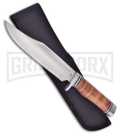 Frost Cutlery Bighorn Pro Brown Leather Fixed Blade Knife - Satin Plain