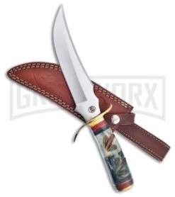 Frost Cutlery Chipaway Feather Hawk Blue Bone Fixed Blade Knife - Satin Plain