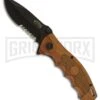 Frost Cutlery Chuck Brown Wood Spring Assisted Knife - Black Serrated