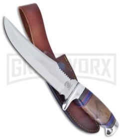 Crowing Rooster Early Rise Bowie Rosewood Fixed Blade Knife - Satin Plain