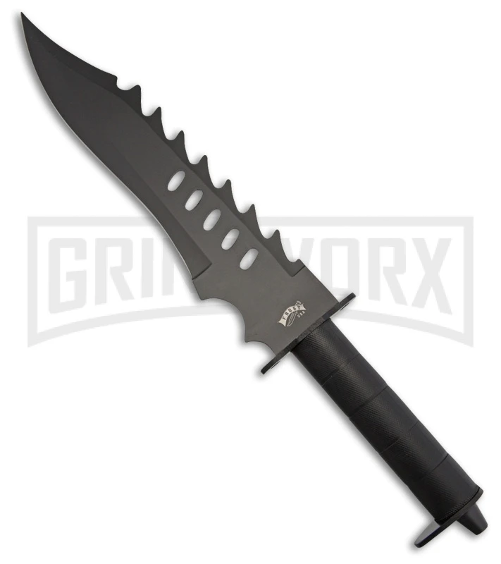 Frost Cutlery Fire Warrior Bowie Black Fixed Blade Knife - Black Plain 1 Frost Cutlery Fire Warrior Bowie Black Fixed Blade Knife - Black Plain