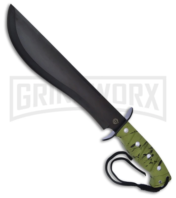 Frost Cutlery Quicksilver Bowie Green Camo Fixed Blade Knife - Black Plain 1 Frost Cutlery Quicksilver Bowie Green Camo Fixed Blade Knife - Black Plain