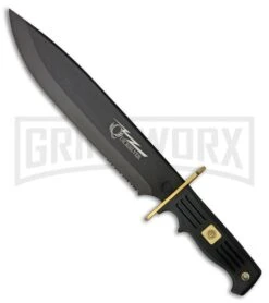 Frost Cutlery Quicksilver Bowie Black Fixed Blade Knife - Black Serr
