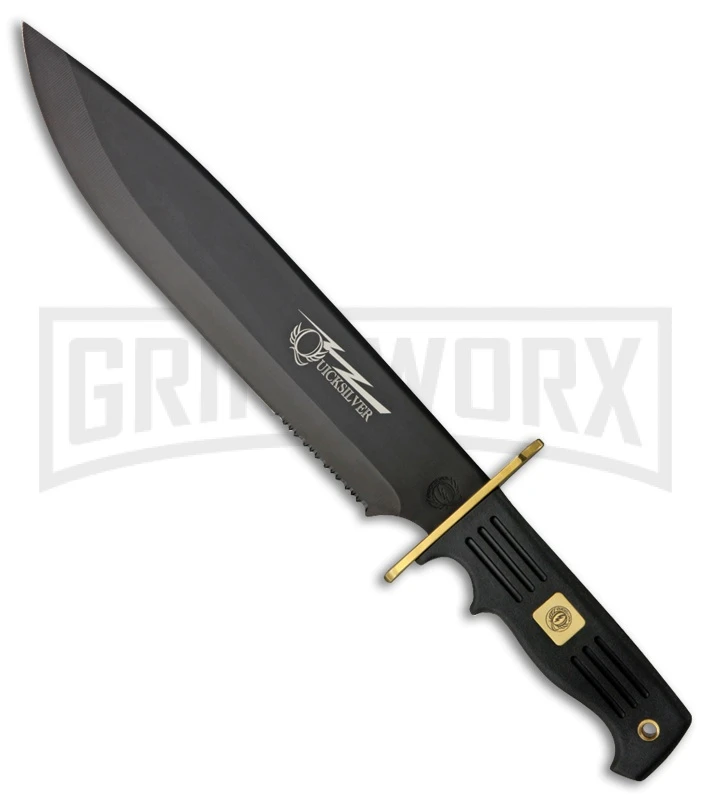 Frost Cutlery Quicksilver Bowie Black Fixed Blade Knife - Black Serr 1 Frost Cutlery Quicksilver Bowie Black Fixed Blade Knife - Black Serr